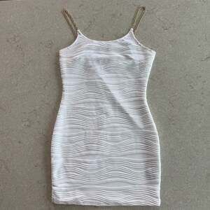 SHEIN White Textured Bodycon Mini Dress with Gold-Tone Chain Straps